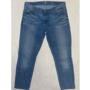7 for All Mankind Crop Roxanne Jeans Women 30x25 Blue Denim Slim Fit Ankle Mid